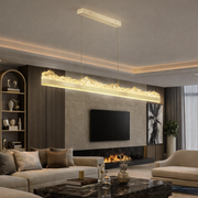 Lustre LED suspendu avec télécommande MARISTELLA 90W, Lumière Froide/Chaude/Neutre 3000K/4000K/6000K, Dimmable, Hauteur réglable, Or, Métal et Cristal