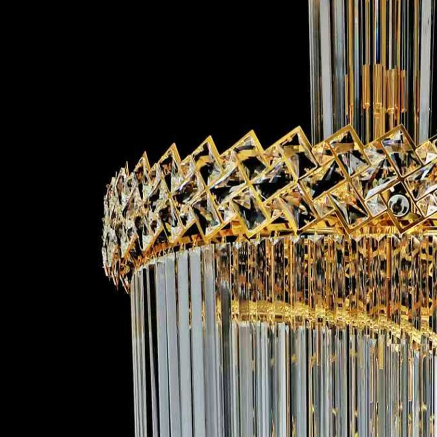 Lustre en cristal CC800/700X2100GD, 33xE14, diamètre 70 cm, hauteur 210 cm, or brillant, hauteur réglable, design élégant