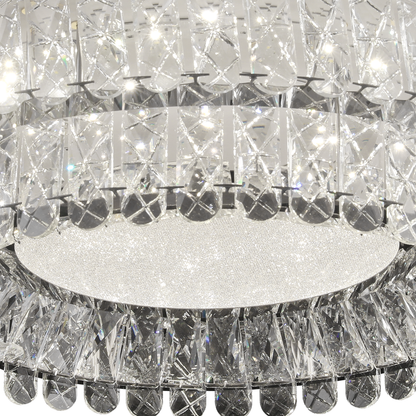 Lustre LED avec télécommande, LLC153/500CH, cristal et métal, 59 W, 1 cercle, intensité variable, hauteur réglable, lumière froide/chaude/neutre, éclairage luxueux