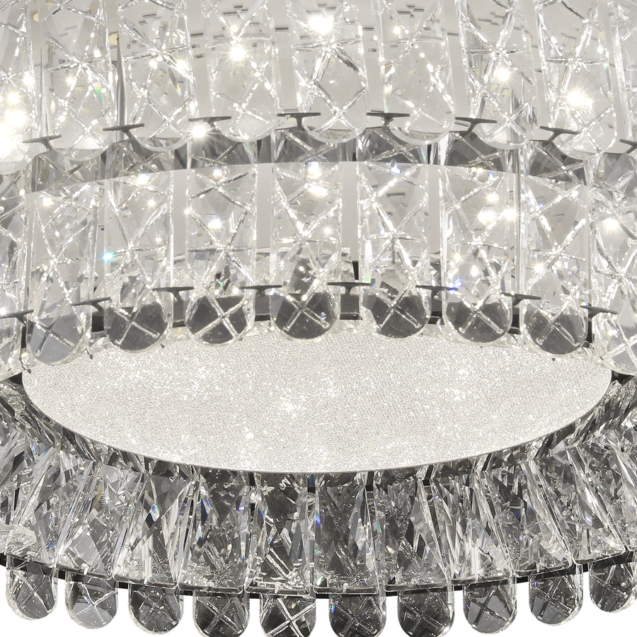 Lustre LED avec télécommande, LLC153/500CH, cristal et métal, 59 W, 1 cercle, intensité variable, hauteur réglable, lumière froide/chaude/neutre, éclairage luxueux