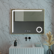 Miroir LED avec capteur MotionGlow Rosalia 80 x 60 cm Lumière chaude/froide/neutre Système anti-buée à intensité variable Thermomètre Horloge Collection Marcello Funghi