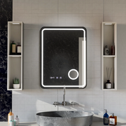Ulrich Miroir Tactile LED Système de Désembuage, Horloge et Température Loupe Cosmétique Cadre Noir Brossé 75x90 cm