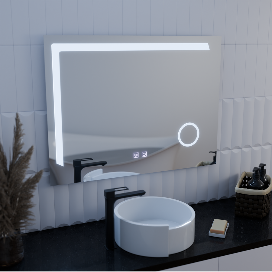 Miroir LED rectangulaire, 80x60cm, Linea Touch, système anti-buée, intensité variable