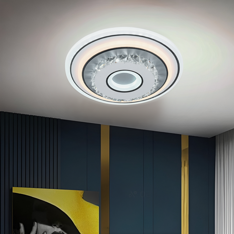 Lustre LED en cristal MITA 28W, Diamètre 20cm, Rond, Lumière Froide/Chaude/Neutre, Blanc