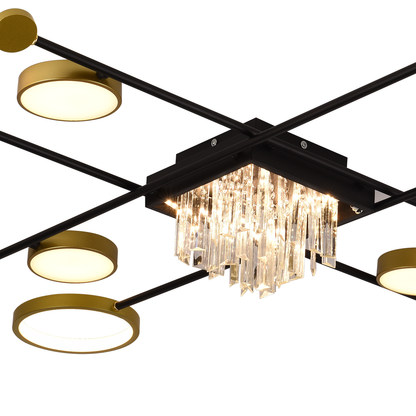 Lustre LED avec télécommande et cristal GUIDA 46W, 8 Éléments, Lumière Froide/Chaude/Neutre, Dimmable, Noir Or