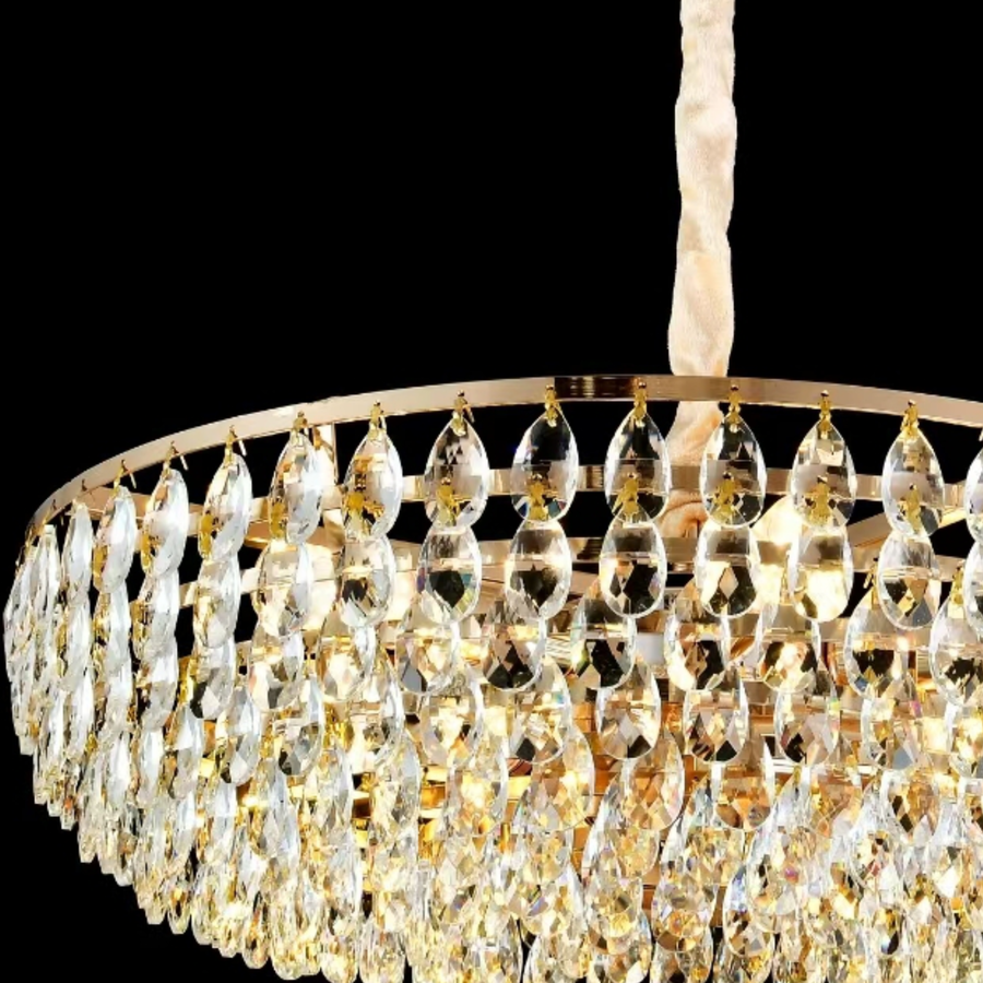 Lustre en cristal CC1677/500GD, 9xE14, doré brillant, hauteur réglable, métal et cristal