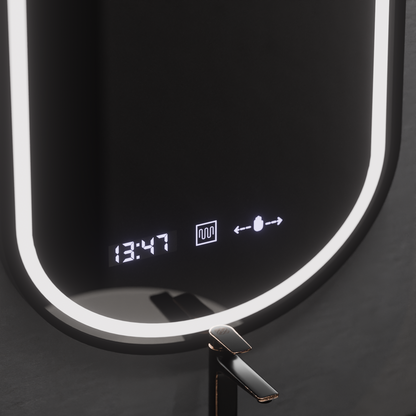 Miroir LED ovale, 50x80cm, Alessia MotionGlow Marcello, système anti-buée, horloge et thermomètre, intensité variable