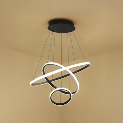 Lustre suspendu LED RICCI 48W, 3 Cercles, Lumière Froid/Chaud/Neutre, Noir, Hauteur réglable