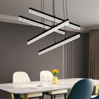 Lustre LED suspendu en acrylique LT181/4BK, 54W, lumière 3000/4000/6000K, noir, hauteur réglable