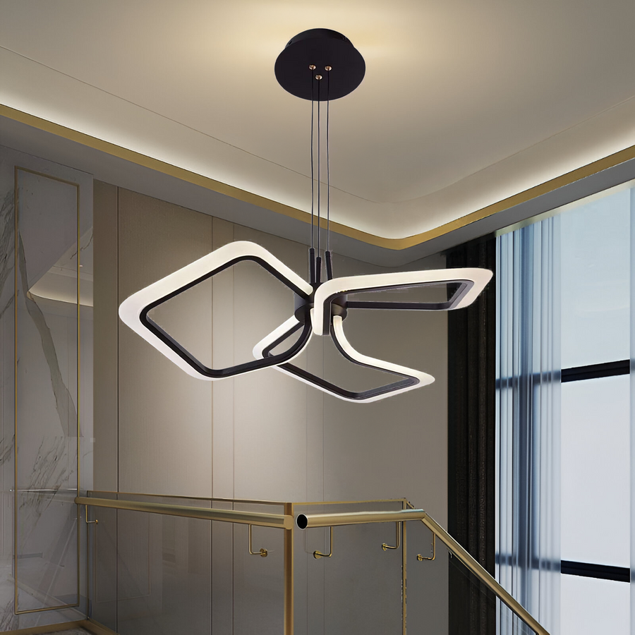 Lustre LED suspendu avec télécommande RIMINI 58W, 3 Carrés, Lumière Froid/Chaud/Neutre, Dimmable, Noir