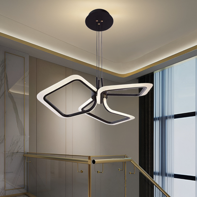 Lustre LED suspendu avec télécommande RIMINI 58W, 3 Carrés, Lumière Froid/Chaud/Neutre, Dimmable, Noir