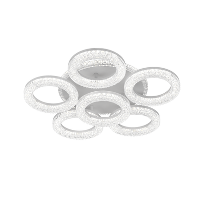 FREJA Lustre LED avec Télécommande, 90W, 3000K/4000K/6000K, Intensité Variable, Blanc, Cristaux, 6 Cercles