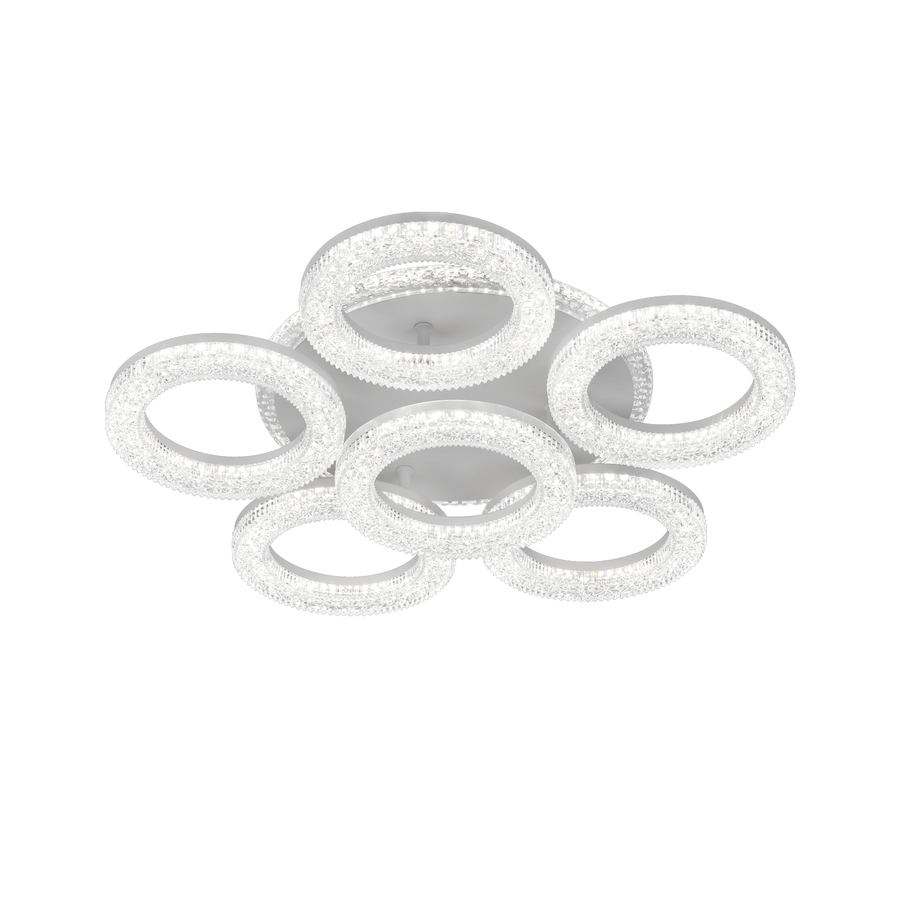 FREJA Lustre LED avec Télécommande, 90W, 3000K/4000K/6000K, Intensité Variable, Blanc, Cristaux, 6 Cercles