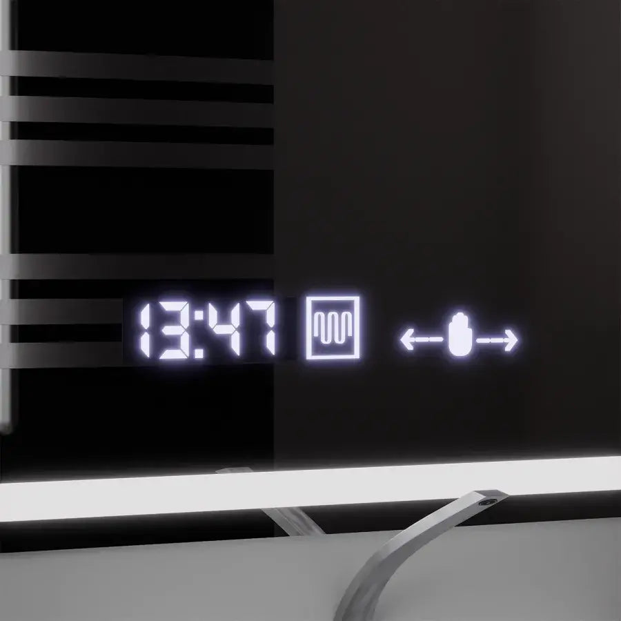 Miroir LED rectangulaire, 120x80 cm, Souverain MotionGlow Marcello, système anti-buée, horloge et thermomètre, loupe cosmétique, intensité variable