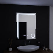 Miroir LED rectangulaire, 60x80 cm, Precision MotionGlow Marcello, système anti-buée, horloge et thermomètre, loupe cosmétique, variable