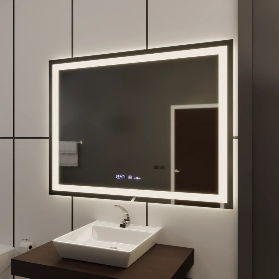 Miroir LED rectangulaire 120x80cm Vérité MotionGlow Marcello, Système anti-buée, Horloge & Thermomètre, Intensité variable