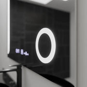 Miroir LED rectangulaire, 100x80 cm, Precision MotionGlow Marcello, système anti-buée, horloge et thermomètre, loupe cosmétique, variable