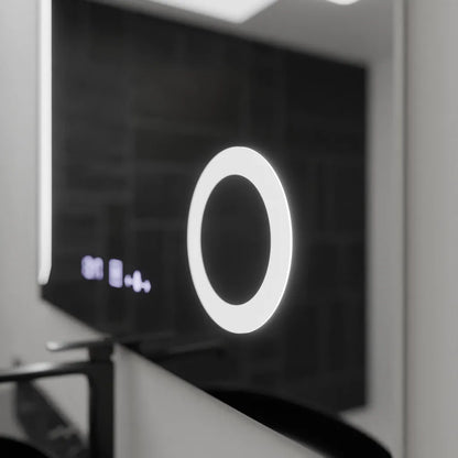 Miroir LED rectangulaire, 100x80 cm, Precision MotionGlow Marcello, système anti-buée, horloge et thermomètre, loupe cosmétique, variable