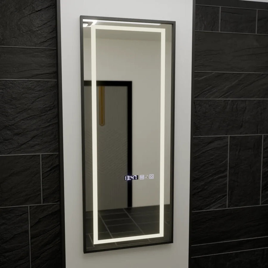 Miroir LED rectangulaire, 60x150cm, Capteur Radar Bianca Marcello, Système Antibuée, Horloge & Thermomètre, Dimabila, Dressing Couture