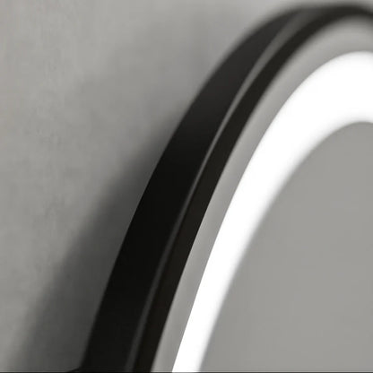 Miroir rond LED, 60 cm, Celeste Majeste Noir Eleve MotionGlow Marcello, système anti-buée, horloge et thermomètre, intensité variable