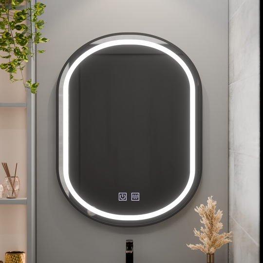 Miroir LED ovale 50x80cm VETRO Touch, système anti-buée à intensité variable, cadre noir Korman Mirrors E Default Title Alessandro Design