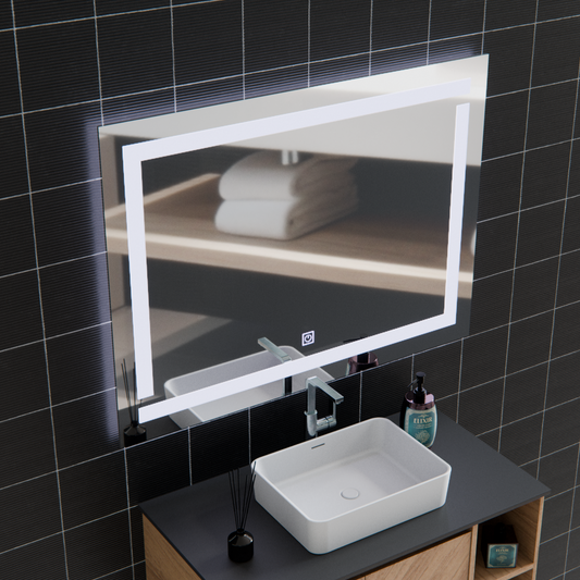 Miroir Giga LED, 80x60cm, Argent, Touch, lumière 6000K