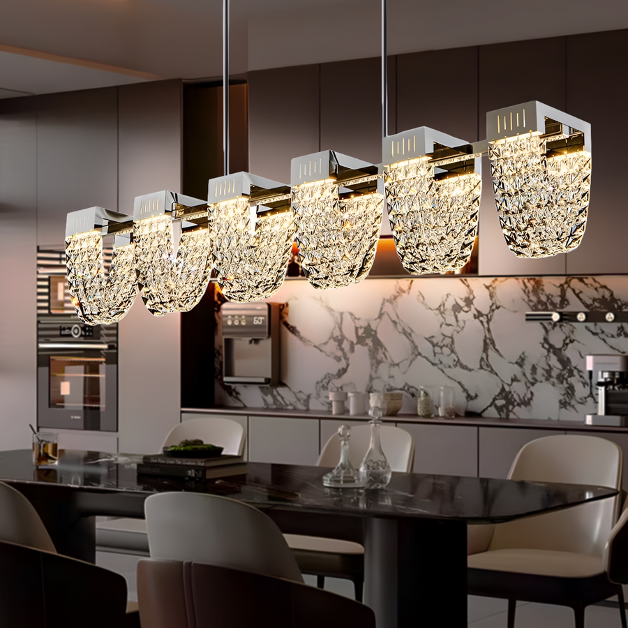 Lustre LED Suspendu, CC370/1200CH, Cristal et Métal, 30W, Télécommande, Lumière Froide/Chaude/Neutre 3000K/4000K/6000K, Éclairage Luxueux