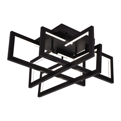 Lustre LED avec télécommande 96W, 4 éléments, Lumière froide/chaude/neutre, Dimmable, Noir