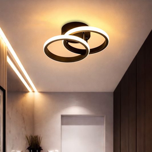 Lustre LED VERTEX CIRCULA 21W, 2 Cercles, Structure en Métal, Lumière Froide/Chaude/Neutre 3000K/4000K/6000K, Noir, Métal