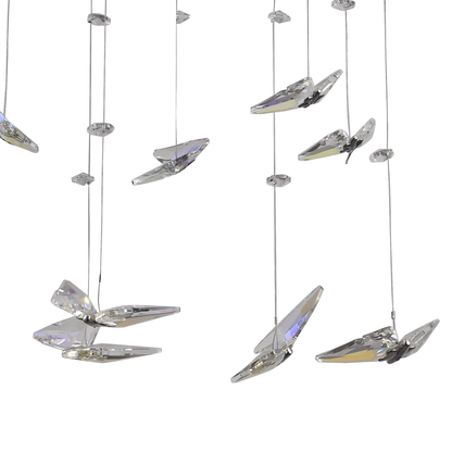 Lustre LED suspendu avec télécommande et cristal 36W, 2 Cercles, Lumière Froid/Chaud/Neutre, Dimmable, Chrome Brillant, Hauteur Réglable