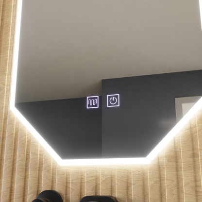 Miroir LED polygone E43S/50X80, système d'éclairage et de désembuage, 50X80cm