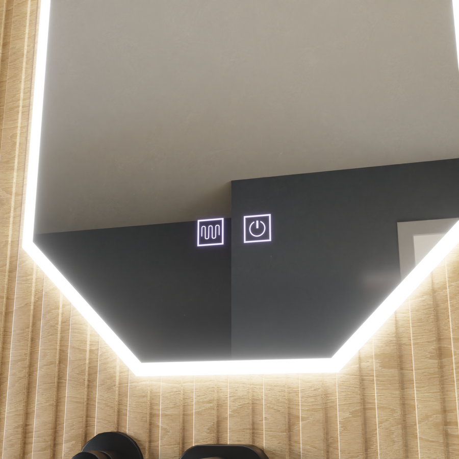 Miroir LED polygone E43S/50X80, système d'éclairage et de désembuage, 50X80cm