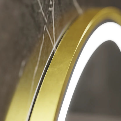 Miroir rond LED, 60 cm, Celeste Royale Gold Eleve MotionGlow Marcello, système anti-buée, horloge et thermomètre, intensité variable, sangle amovible