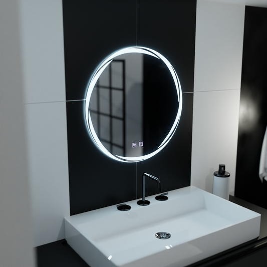 Miroir rond LED 60 cm, Spirallus Touch, système anti-buée, intensité variable