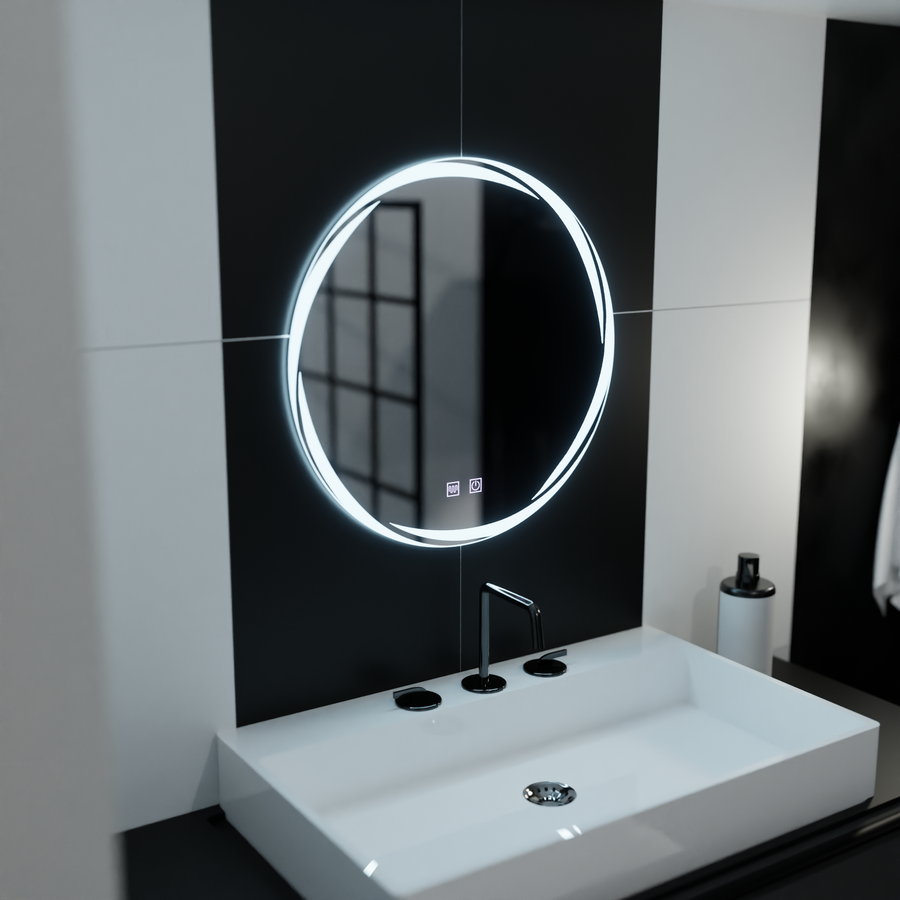 Miroir rond LED 60 cm, Spirallus Touch, système anti-buée, intensité variable