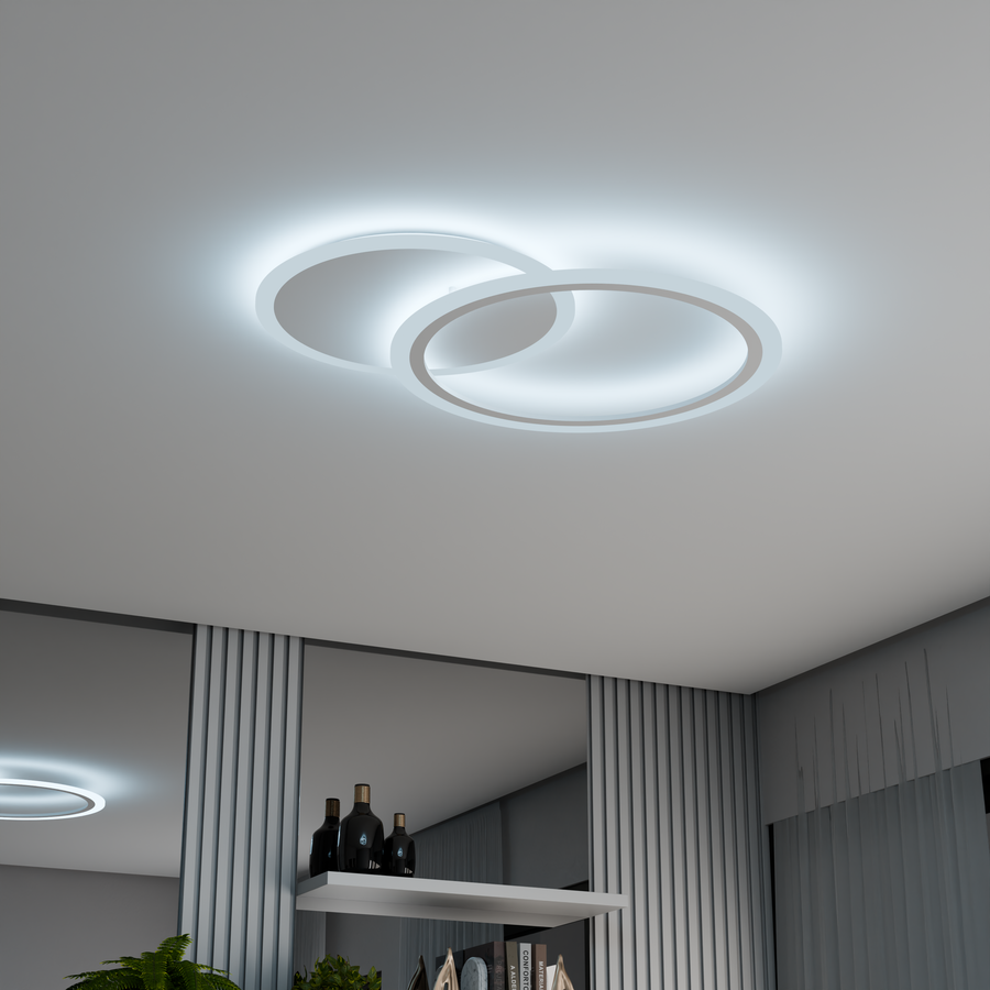 Lustre LED avec télécommande LUCY 40W, 2 Cercles, Lumière Froide/Chaude/Neutre, Dimmable, Blanc