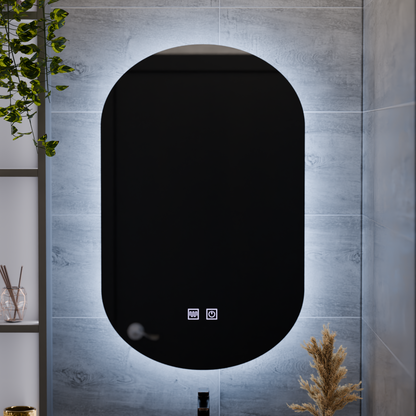 Miroir LED ovale, 50X80cm, E14S/50X80, tactile, système antibuée