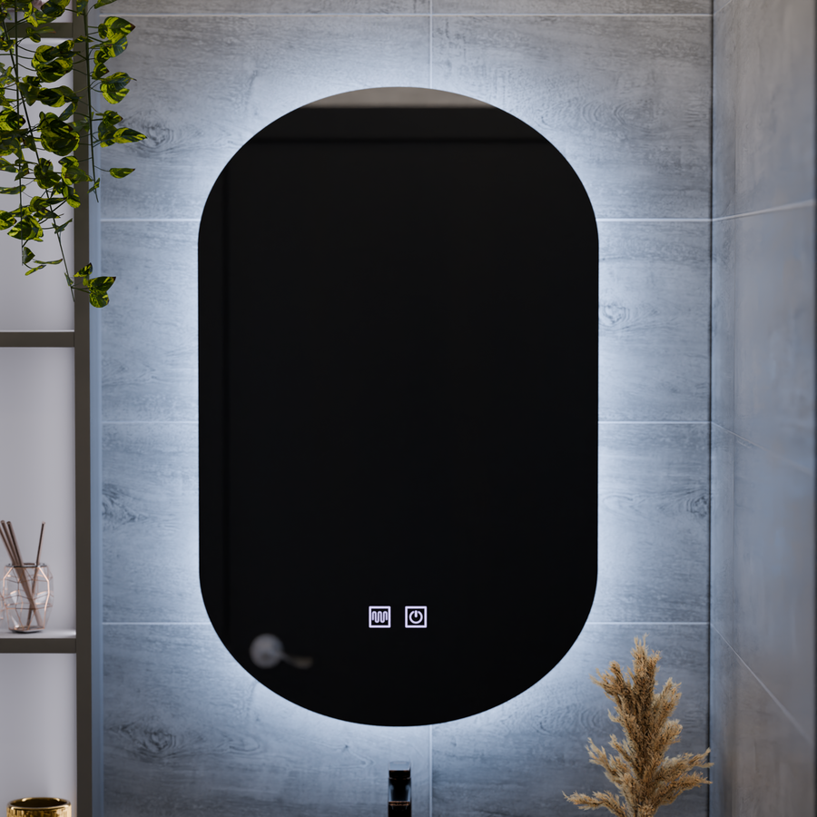Miroir LED ovale, 50X80cm, E14S/50X80, tactile, système antibuée