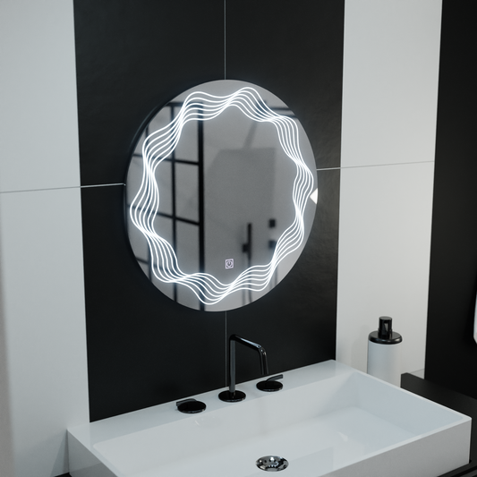 Miroir rond LED 60 cm, Flusso Touch, système anti-buée, intensité variable