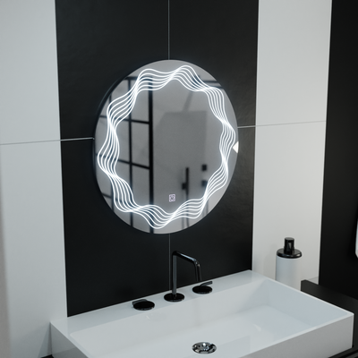 Miroir rond LED 60 cm, Flusso Touch, système anti-buée, intensité variable