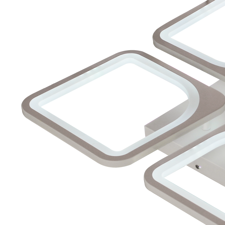 Lustre LED avec télécommande ZOE 53W, 4 Carrés, Lumière Froid/Chaud/Neutre, Dimmable, Blanc