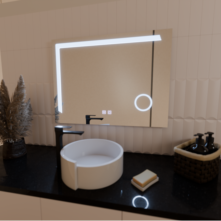 Miroir LED rectangulaire, 80x60cm, Linea Touch, système anti-buée, intensité variable