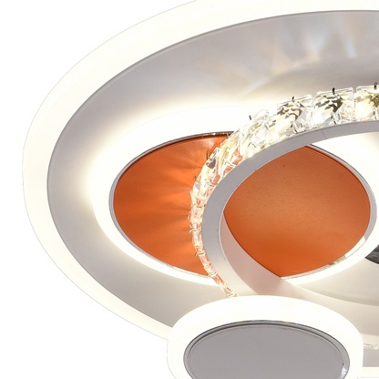 Lustre LED avec cristal HELIOX, 37W, 4 Cercles, Lumière Froid/Chaud/Neutre, Blanc