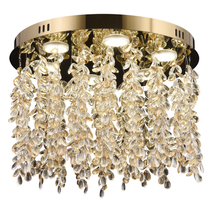 Lustre LED en cristal LLC213/550GD rond, 30 W, lumière froide/chaude/neutre, cristaux, or brillant