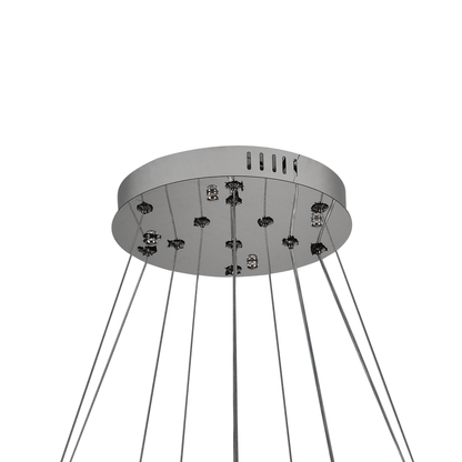 Lustre LED suspendu avec télécommande et cristal PRISM LUMORA 63W, 3 Cercles, Lumière Froid/Chaud/Neutre, Dimmable, Chrome Brillant, Hauteur Réglable