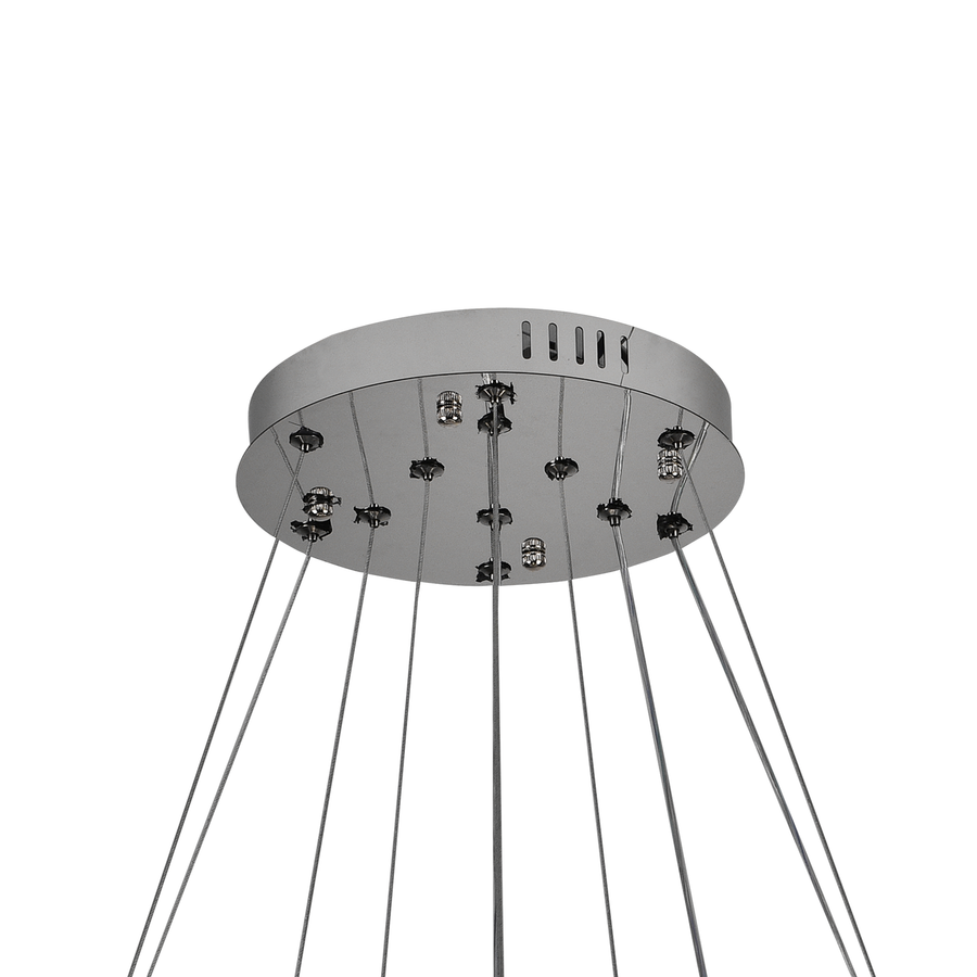 Lustre LED suspendu avec télécommande et cristal PRISM LUMORA 63W, 3 Cercles, Lumière Froid/Chaud/Neutre, Dimmable, Chrome Brillant, Hauteur Réglable