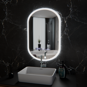 Miroir LED ovale, 50x80 cm, capteur Lucia Marcello, système anti-buée, horloge et thermomètre, intensité variable
