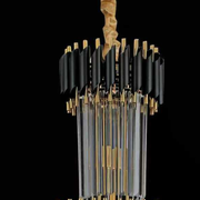 Lustre en cristal CC900/700X2200, 34xE14, diamètre 70 cm, hauteur 220 cm, or brillant et noir, hauteur réglable, design élégant