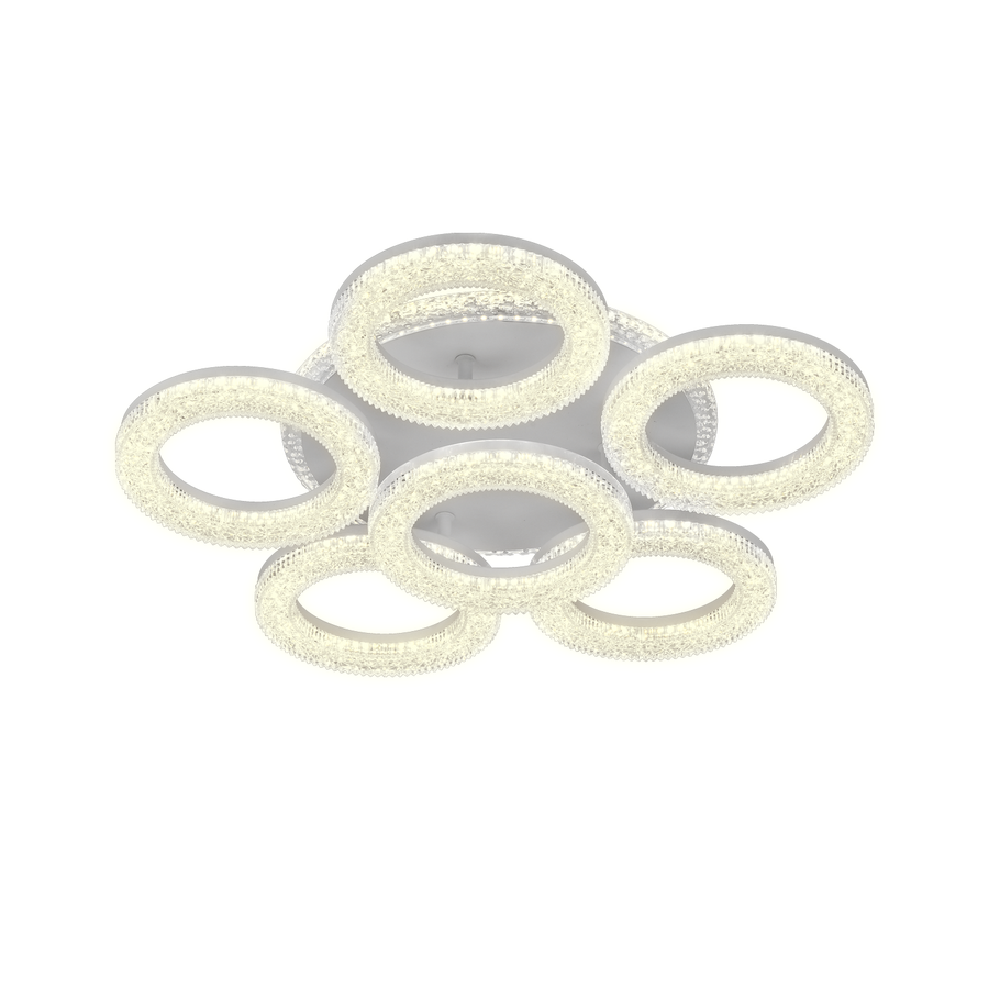 FREJA Lustre LED avec Télécommande, 90W, 3000K/4000K/6000K, Intensité Variable, Blanc, Cristaux, 6 Cercles