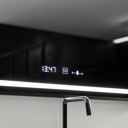 Miroir LED rectangulaire, 120x80cm, Verite Majeste Noir Motion Glow Marcello, système anti-buée, horloge et thermomètre, intensité variable